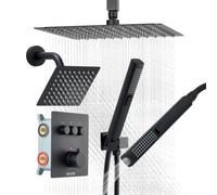 VEVOR Set Doccia con Sistema Doccia a Pioggia da 304 mm, Soffione a Parete, Doccetta, Soffione a Pioggia Doppio Girevole, 3 Funzioni, Kit di Finitura Valvola in Ottone, Termostatico Nero Opaco