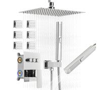 VEVOR Set Doccia con Sistema Doccia a Pioggia, in Acciaio Inox da 254 mm, 6 Getti Laterali, Doccetta, Soffione a Pioggia Girevole, 3 Funzioni, Valvola in Ottone e Kit di Finitura, Cromato