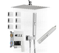 VEVOR Set Doccia con Sistema Doccia a Pioggia, in Acciaio Inox da 254 mm, 6 Getti Laterali, Doccetta, Soffione a Pioggia Girevole, 3 Funzioni, Valvola in Ottone e Kit di Finitura, Cromato