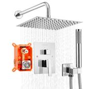 VEVOR Set Doccia, Sistema Doccia a Pioggia per Bagno con Soffione Quadrato da 25,4 cm e Doccetta, Accessori per Vasca da Parete con Valvola in Ottone e Kit di Finitura, Argento Cromato