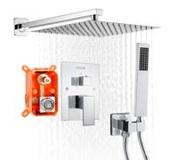 VEVOR Set Doccia, Sistema Doccia a Pioggia per Bagno con Soffione Quadrato da 30,5 cm e Doccetta, Accessori per Vasca da Parete con Valvola in Ottone e Kit di Finitura, Argento Cromato