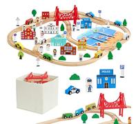 VEVOR Set Ferrovia con Ponte Tunnel Giocattolo 113 Pezzi, Giocattoli Trenino per Bambini dai 3 agli 8 Anni, Giocattolo con Binari in Legno con Contenitore, Compatibile con le Principali Marche