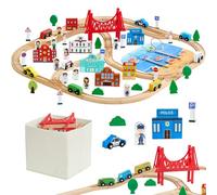 VEVOR Set Ferrovia con Ponte Tunnel Giocattolo 113 Pezzi, Giocattoli Trenino per Bambini dai 3 agli 8 Anni, Giocattolo con Binari in Legno con Contenitore, Compatibile con le Principali Marche