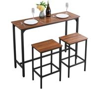 VEVOR Set Mobili da Bar Tavolo Sedie da Cucina 3 Pezzi con 2 Sgabelli da Bar e Bordi Arrotondati, Tavolo da Pranzo da 120 x 40 x 90 cm, Marrone Rustico e Nero, Adatto per Ufficio, Minibar