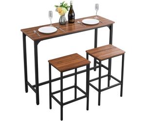 VEVOR Set Mobili da Bar Tavolo Sedie da Cucina 3 Pezzi con 2 Sgabelli da Bar e Bordi Arrotondati, Tavolo da Pranzo da 120 x 40 x 90 cm, Marrone Rustico e Nero, Adatto per Ufficio, Minibar