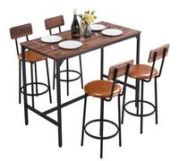 VEVOR Set Mobili da Bar Tavolo Sedie da Cucina 5 Pezzi con 4 Sgabelli da Bar e Bordi Arrotondati, Tavolo da Pub Rettangolare da 1200 x 600 x 915 mm, Adatto per Ufficio, Sala da Pranzo, Soggiorno
