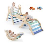 VEVOR Set Pikler Arrampicata 9 in 1 Colore Blu per Bambini Piccoli, con 2 Macchinine in Legno Cuscino Triangolo Arco e Rampa Portata Massima 68 kg, Set Montessori Pieghevole Educativo, per Bambini