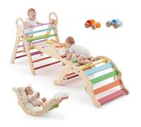 VEVOR Set Pikler di Arrampicata 9 in 1 per Bambini Piccoli Uso Interno, con 2 Macchinine in Legno Cuscino Triangolo Arco e Rampa, Portata Massima 68 kg, Set Montessori Pieghevole per Bambini Piccoli
