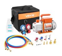 VEVOR Set Pompa per Vuoto e Manometro AC 4,5 CFM 127 L/min, Pompa per Vuoto HVAC a Palette Rotanti Monostadio, Kit Manometro per R134a R22 R410a R1234YF R32, con per HVAC per Auto