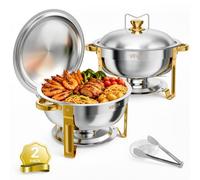 VEVOR Set Scaldavivande 2 pezzi in Acciaio Inox 5,68L con Coperchi Buffet Contenitore per Buffet, Banchetti, Catering, Feste, Eventi, Hotel, con Vassoi, Supporto per Combustibile, Diametro 420 mm