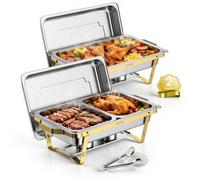 VEVOR Set Scaldavivande 2 pezzi per Alimenti Acciaio Inox 8,52L da Banco Contenitore per Buffet, Banchetti, Catering, Feste, Eventi, Cena, Vassoio Rettangolare, con Indicatore di Livello dell'Acqua