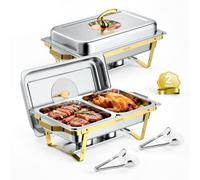 VEVOR Set Scaldavivande 2 pz per Alimenti Acciaio Inox 8,52L con Coperchio | Contenitore per Buffet, Banchetti, Catering, Feste, Eventi, Coperchio in Vetro, 1 Vassoio Grande, 2 Vassoi Medie Dimensioni