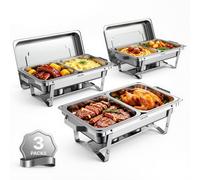 VEVOR Set Scaldavivande 3 pz per Alimenti Acciaio Inox 8,52L con Coperchio Contenitore per Buffet, Banchetti, Catering, Feste, Eventi, Cena, Vassoio Rettangolare, con Indicatore di Livello dell'Acqua