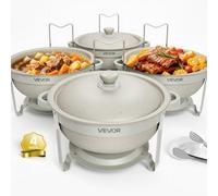 VEVOR Set Scaldavivande 4 pezzi in Acciaio Inox 5,68L per Alimenti Buffet Contenitore per Buffet, Banchetti, Catering, Feste, Eventi, Hotel, con Supporto per Combustibile, Rivestimento in Maifanite