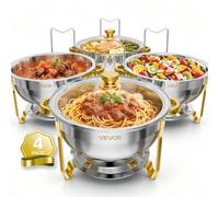 VEVOR Set Scaldavivande 4 pz per Alimenti Acciaio Inox 5,68L Coperchi Vetro Contenitore per Buffet, Banchetti, Catering, Feste, Eventi, Hotel, con 4 Vassoi, Supporto perr Combustibile, Diametro 435 mm