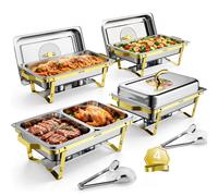 VEVOR Set Scaldavivande 4 pz per Alimenti Acciaio Inox 8,52L con Coperchio Contenitore per Buffet, Banchetti, Catering, Feste, Eventi, Coperchio in Vetro, 2 Vassoi Grandi, 2 Vassoi Medie Dimensioni