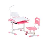 VEVOR Set Scrivania e Sedia da Lavoro per Bambini, Tavolo da Lavoro e Sedia per Bambini con Lampada da Tavolo, Piano Scrivania Inclinato da 0 a 40° Altezza Regolabile, per Camera da Letto Studio, Rosa