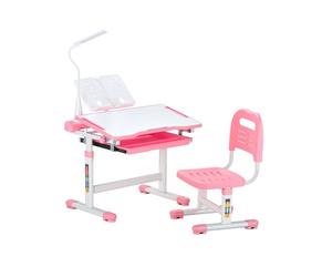 VEVOR Set Scrivania e Sedia da Lavoro per Bambini, Tavolo da Lavoro e Sedia per Bambini con Lampada da Tavolo, Piano Scrivania Inclinato da 0 a 40° Altezza Regolabile, per Camera da Letto Studio, Rosa