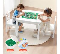 VEVOR Set Tavolo Attività con 2 Sedie, Tavolo Bifacciale con Mattoncini da Costruzione, Tavolo da Gioco con Spazio di Archiviazione Capacità 150 kg, Ampio Spazio di Archiviazione, Bianco