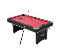 VEVOR Set Tavolo da Biliardo Pieghevole, 183 cm con Finitura in Legno, Portatile Tavolo da Gioco con Piedini Regolabili, Set Completo con Palline, Stecche, Rastrelliera, Gesso, Nero con Panno Rosso