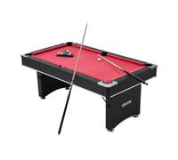 VEVOR Set Tavolo da Biliardo Pieghevole, 183 cm con Finitura in Legno, Portatile Tavolo da Gioco con Piedini Regolabili, Set Completo con Palline, Stecche, Rastrelliera, Gesso, Nero con Panno Rosso
