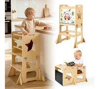 VEVOR Set Tavolo e Sedia Montessori per Svezzamento, Torre di Apprendimento con Lavagna, Multifunzioni 4 in 1, in Legno, per Bagno e Bancone Cucina Divertimento Attività Bambini in Fase di Crescita