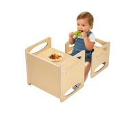 VEVOR Set Tavolo e Sedia per lo Svezzamento Montessori, Set Tavola in Legno per Bambini 380 x 300 x 362 mm, Sgabello Regolabile Altezza 265 mm, Sedia per Leggere, Mangiare, Legno Naturale
