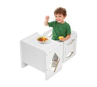 VEVOR Set Tavolo e Sedia per lo Svezzamento, Set Tavolo e Sedia in Legno per Bambini 392 x 300 x 381 mm, Seggiola Regolabile Altezza 345 mm, Sgabello Tavolo per Leggere, Mangiare, Bianco