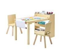 VEVOR Set Tavolo e Sedie per Bambini con Mobiletto Portaoggetti a 3 Ripiani, per Arredo Classi di Asilo Nido e Scuola Materna, Scrivania Piccola per Lavori Manuali Gestione Giochi, Colore Legno Chiaro