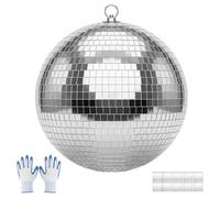 VEVOR Sfera da Discoteca a Specchio da 300 mm Colore Argento Riflettente, con Anello per Appendere, per Feste Decorazioni Palcoscenici, con 2 Misure di Piastrelle in Vetro, per Matrimoni e Compleanni