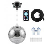 VEVOR Sfera da Discoteca a Specchio da 300 mm con Motore e Telecomando, Luci LED, per Feste Palcoscenici DJ, RGB + 3 Colori Misti, 0/3/6/9/12/15 RPM, Decorazioni per Matrimoni e Compleanni, Argento