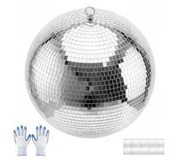 VEVOR Sfera da Discoteca a Specchio da 400 mm Colore Argentato Riflettente | Anello Appendibile, Ideale per Feste Decorazioni per la Casa, 2 Dimensioni di Piastrelle in Vetro, per Matrimoni e Musica
