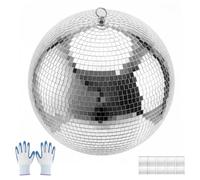 VEVOR Sfera da Discoteca a Specchio da 400 mm Colore Argentato Riflettente, Anello Appendibile, Ideale per Feste Decorazioni per la Casa, 2 Dimensioni di Piastrelle in Vetro, per Matrimoni e Musica