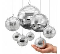 VEVOR Sfere da Discoteca a Specchio 100/150/200/300 mm di Colore Argento | Confezione da 8, con Anello per Appendere, per Oggetti di Scena per Palcoscenici, 2 Misure di Piastrelle Riflettenti in Vetro