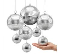 VEVOR Sfere da Discoteca a Specchio 100/150/200 mm Argentate Appendibili, Confezione da 8, per Feste, Decorazioni per Casa Matrimoni Compleanni e Palcoscenici, 2 Dimensioni di Piastrelle in Vetro