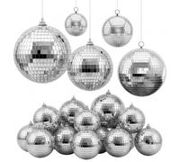 VEVOR Sfere da Discoteca a Specchio 80/100/150/200/300 mm Colore Argento, Confezione da 17 Pezzi con Anello per Appendere, per Decorazioni Feste Palcoscenic, 2 Dimensioni di Piastrelle Riflettenti