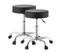 VEVOR Sgabelli con Ruote, Set da 2 Sedili Portata Massima 226,8 kg, Altezza Regolabile, Ergonomico Imbottito in Similpelle PU, Rotondo Girevole a 360° con Ruote, Colore Nero, per Salone Spa Clinica