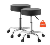 VEVOR Sgabelli con Ruote, Set da 2 Sedili Portata Massima 226,8 kg, Altezza Regolabile, Ergonomico Imbottito in Similpelle PU, Rotondo Girevole a 360° con Ruote, Colore Nero, per Salone Spa Clinica