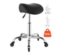 VEVOR Sgabello a Sella con Ruote, Sedile Ergonomico Portata Massima 226,8 kg, Altezza Regolabile, Rotelle Silenziose, in Similpelle, Girevole a 360° con Ruote, Colore Nero, per Spa Arredo Parruccheria