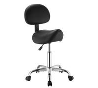 VEVOR Sgabello a Sella con Schienale per Studio, Sedile Ergonomico Portata Massima 226,8 kg, Altezza Regolabile, in Similpelle, Girevole a 360°, Colore Nero, con Ruote, per Sala di Attesa Estetica