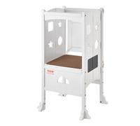 VEVOR Sgabello Bambini Carico max. 56,75 kg Scaletta d'Apprendimento in Legno, Rete di Sicurezza a 3 Altezze, Scaletta Torre Alzabimbo 510x540x942 mm da Cameretta Cucina Bagno Soggiorno Bimbi Bianco