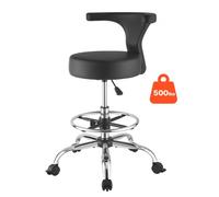 VEVOR Sgabello con Ruote e Schienale, Sedile Rotondo Girevole a 360° Portata Max 226,8 kg, Altezza Regolabile, Ergonomico Imbottito in Similpelle PU, Colore Nero, per Studi Dentistici Saloni Estetici