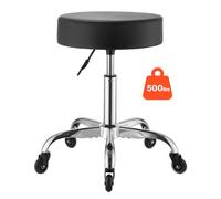 VEVOR Sgabello con Ruote per Ufficio, Sedile Rotondo Portata Massima 226,8 kg, Altezza Regolabile, Rotelle Silenziose, Imbottito in Similpelle PU, Girevole a 360°, Colore Nero, per Sale Attesa Studi