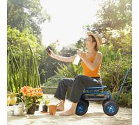 VEVOR Sedile da Giardino a Rotelle Sgabello da Giardinaggio Girevole a 360° su Ruote Gonfiabili Carrello da 25,4cm con Sedile 760x450x960 mm Manico Allungabile Vassoio Porta Attrezzi per Patio Cortile