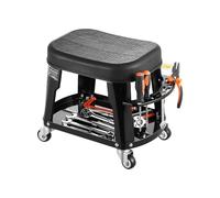 VEVOR Sgabello da Meccanico, Capacità di 136 kg Sgabello da Garage Girevole a 360° con Ruote, Vassoio Portautensili e Portacacciavite, Resistente, per Garage, Officina e Riparazione Auto, Nero