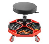 VEVOR Sgabello da Meccanico con Ruote, Capacità 136 kg Sgabello da Lavoro, Altezza Regolabile 420 a 550 mm Sedile con Rotelle, Vassoio Portautensili, per Garage, Officina, Riparazione Auto, Nero Rosso