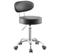 VEVOR Sgabello da Officina Imbottito Girevole a 360° con Schienale, Sgabello da Lavoro con Ruote, Carico 136 kg Sedile con Rotelle Regolabile, per Garage, Officina e Riparazione Auto, Nero