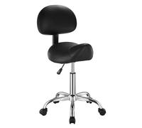 VEVOR Sgabello da Sella con Ruote Supporto per la Schiena, Capacità 204 kg, Sgabello Ergonomico Girevole in Pelle PU Ispessita Regolabile in Altezza per Salone, Massaggi, Clinica, Nero