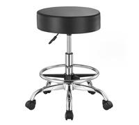 VEVOR Sgabello Girevole con Poggiapiedi e Ruote, Capacità 204 kg, Sgabello Girevole Rotondo in Pelle, Ispessita Regolabile in Altezza, Sgabello per Salone, Spa, Massaggi, Clinica, Nero