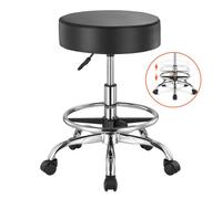 VEVOR Sgabello Girevole Rotondo con Ruote Poggiapiedi Regolabile Altezza Nero